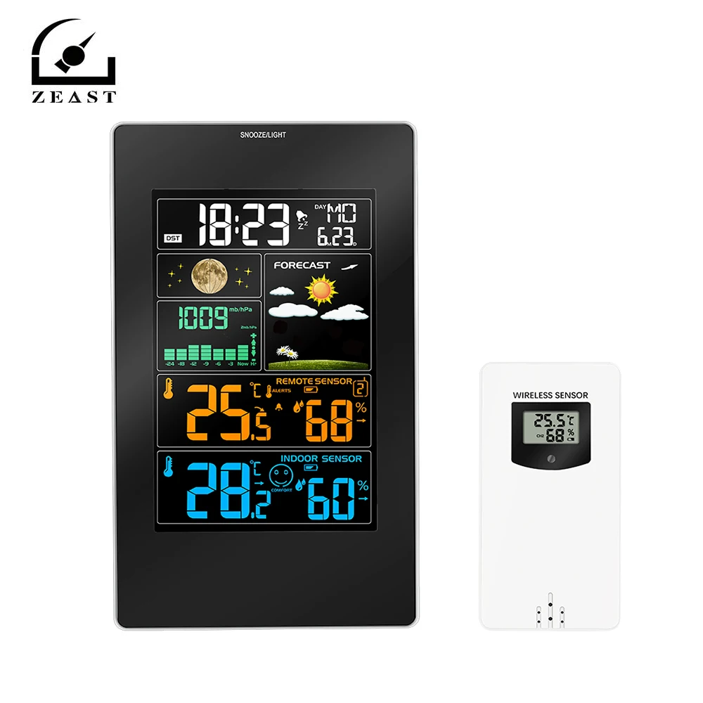 

Wireless Weather Station EU/UK Plug Temperature Hygrometer Colorful LCD Display With Barometer Weather Forecast Radio Alarm Clo