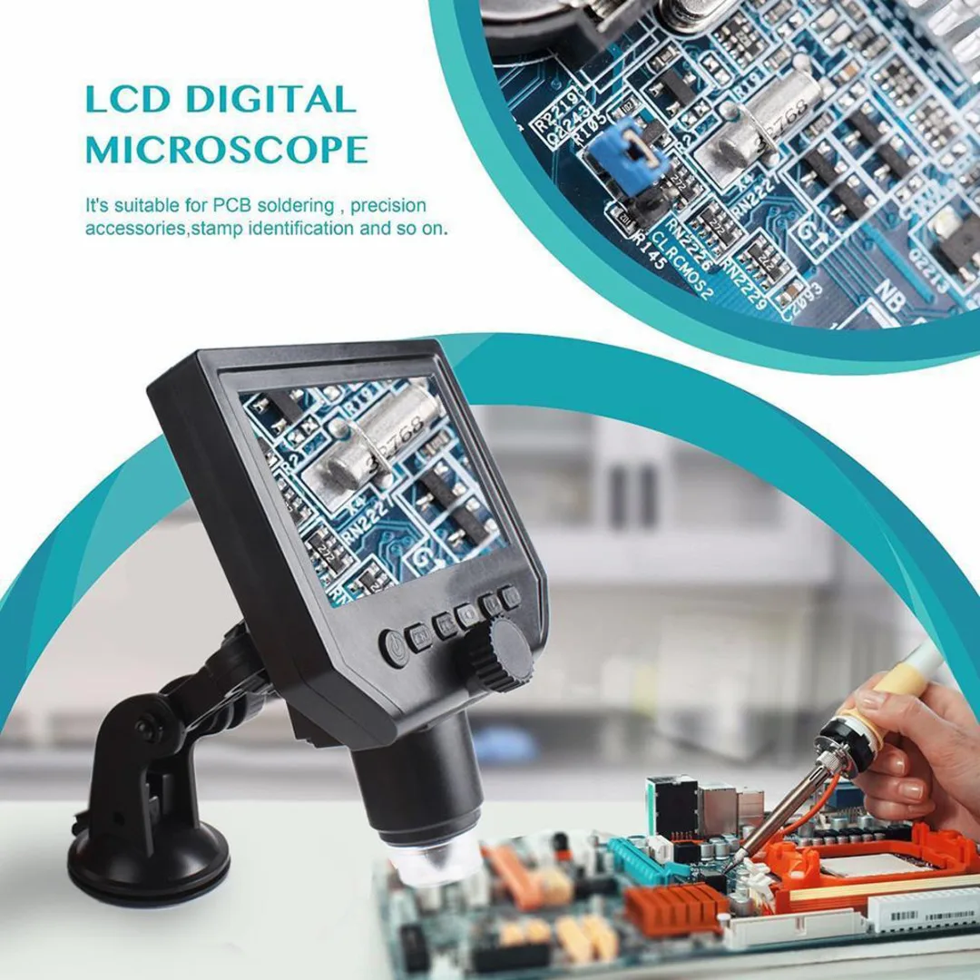 

Portable US Plug Electronic Digital Microscope 4.3" HD 8 LED OLED 3.6MP 1-600X Magnifier LCD 1080P For PCB soldering Repair