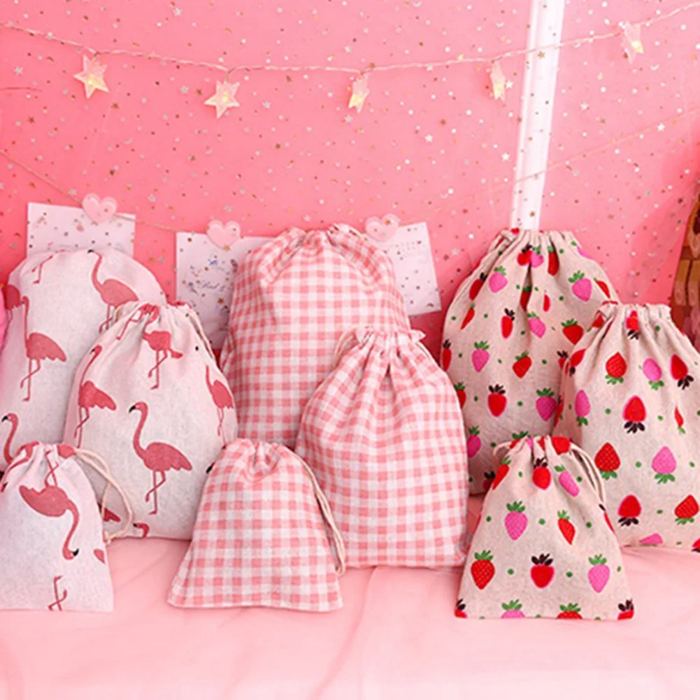 Милые фрукты Drawstring сумки хлопок лен сумка для хранения упаковки портмоне