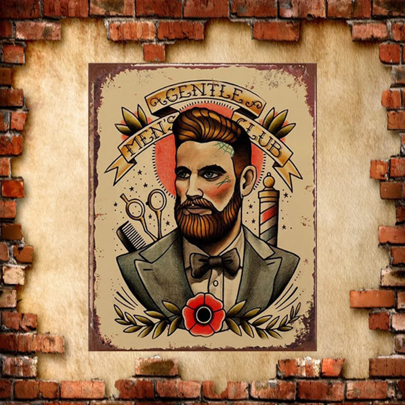 

Shabby Chic Metal Poster Gentle Man Club Bar Wall Decoration Vintage Metal Signs Home Decor Painting Plaques Art Poster 20x30cm
