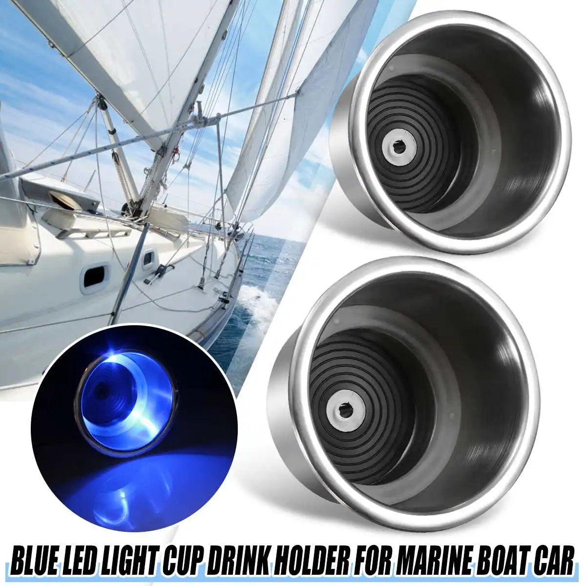 12V LED blue red Stainless Steel Cup Drink Holder Marine Boat Yacht Car