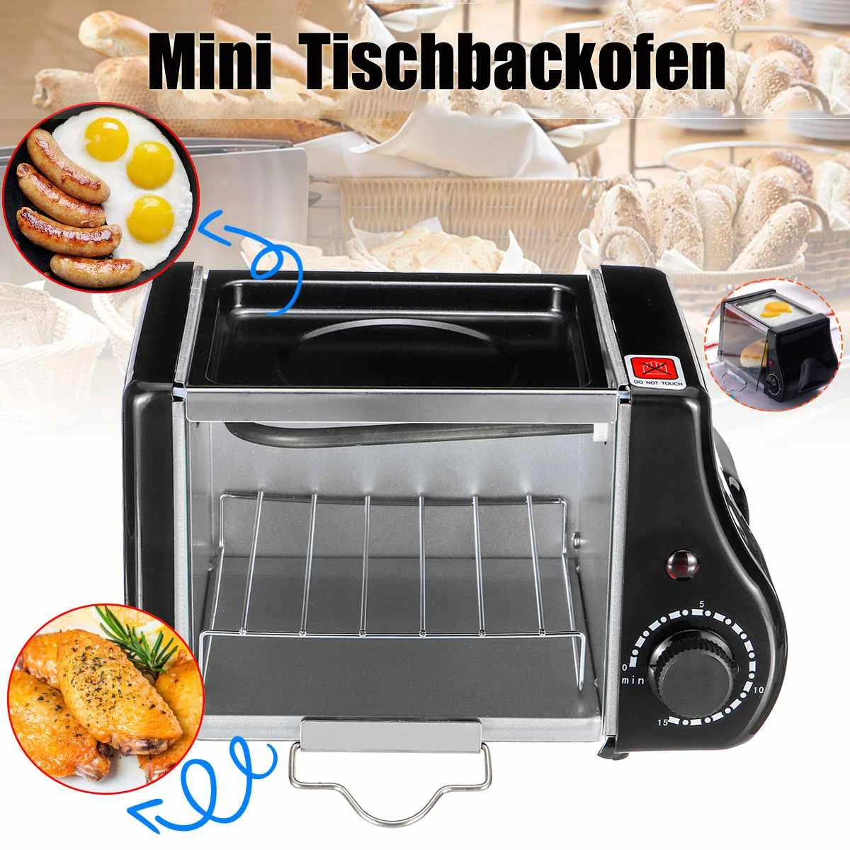 

220 v/220W 2pcs Baking Pan 1.5L Mini Toaster Bread Electric Oven Baking Frying Pan Eggs Omelette Kitchen Pizzas Bread Fries Cake