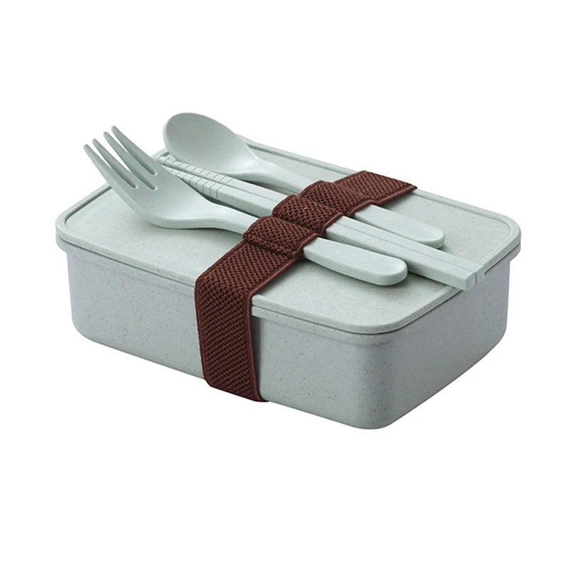 Portable Bamboo Fiber Bento Box Lunch Box With Tableware Health Safety 600ML Microwaveable Food Box Leak-Proof Food Container