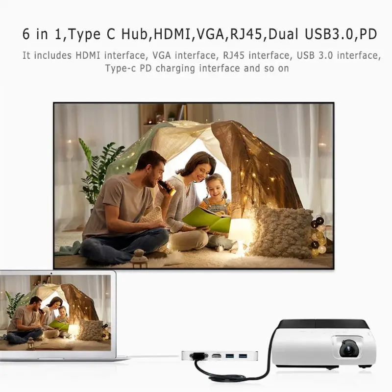 OPQ Usb 3 0 концентраторы 6 в 1 type C концентратор к Hdmi Vga Rj45 двойной Usb3.0 Pd зарядный порт