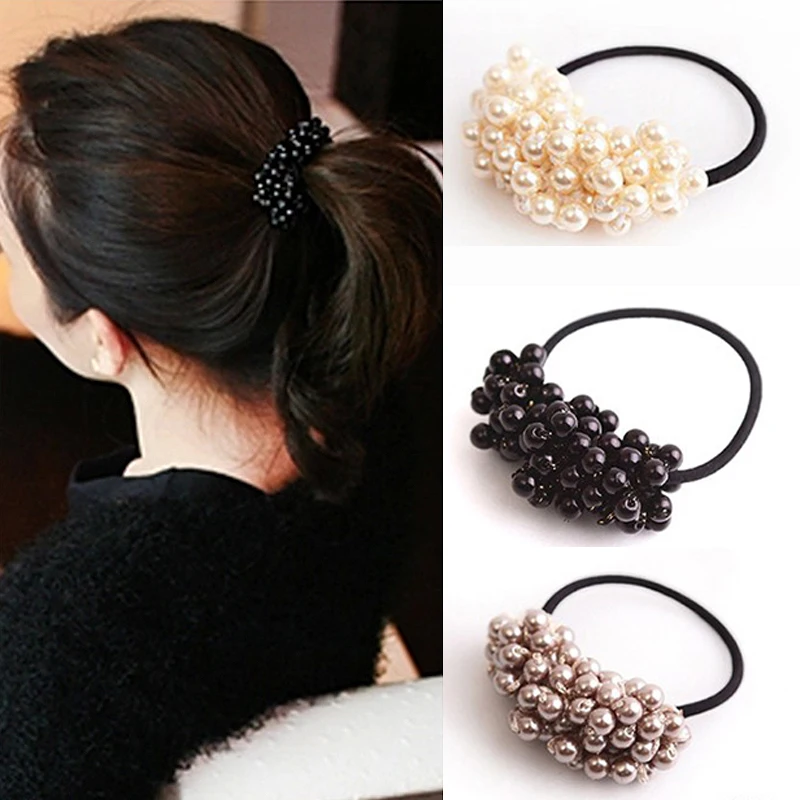 

Fashion Girl Hair Rope Elegant Ponytail Holder Pearls Headwear Bead Elastic Hair Bands Hair Accessories Women High Quality 1PC