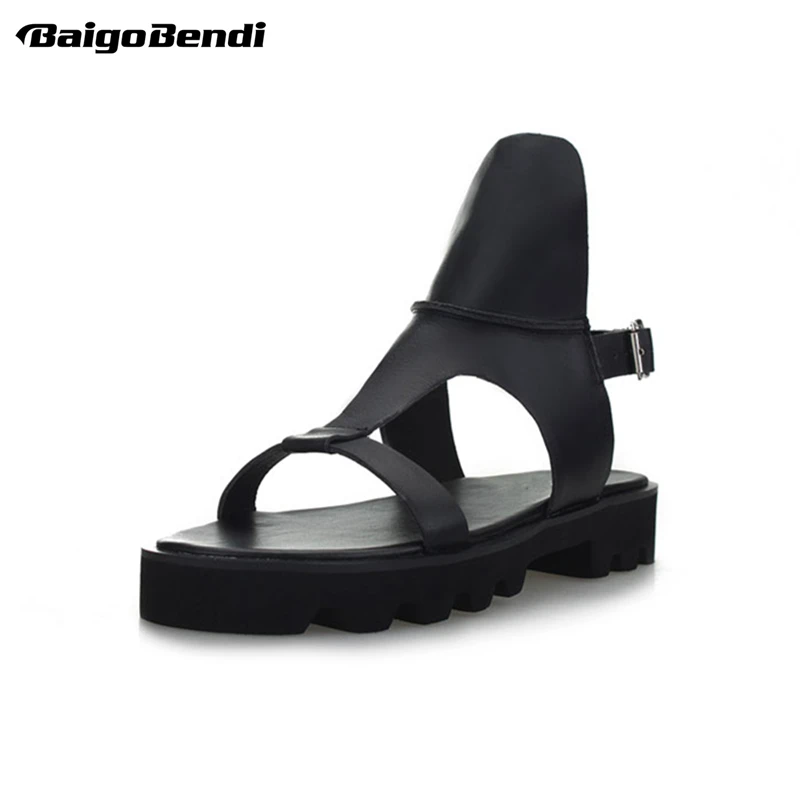 

Men Genuine Leather Buckle Strap Platform Sandals Genuine Leather Gladiator Shoes Man Summer Rome Style Thick Heel Sandals