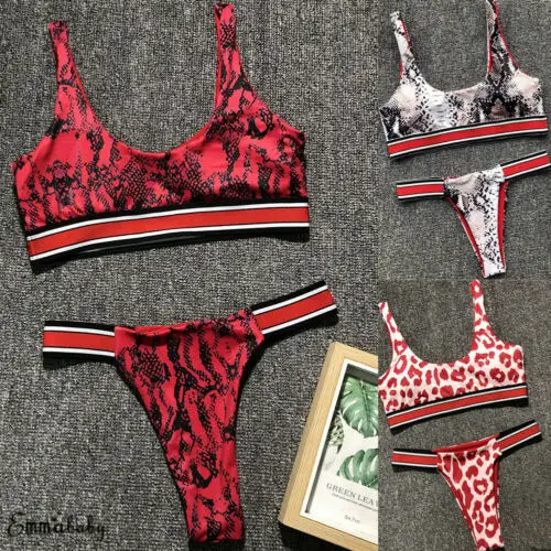 

2019 New Sexy Women Thong Underwear G-String Bra Set Mini Bikini Swimwear Leopard print Snakeskin Print Swimsuit