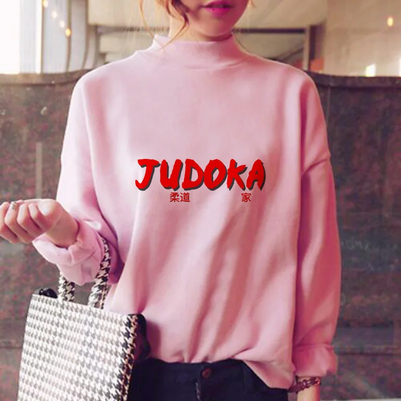 

judo hoodies women winter fleece korean style sweat shirt sweat shirt streetwear fleece pink