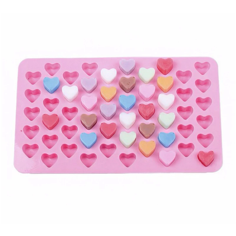 Kitchen Baking Tools 55 Holes Cute Heart Style Silicone Chocolate Mold Ice Candy Lolly Muffin Mould Valentine Gift Maker D0136