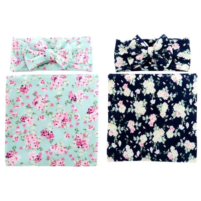 2 pièces/ensemble couverture pour bébé | Joli nouveau-né, langes à fleurs, en imprimé Animal, décontracté, avec bandeau, pour bébé