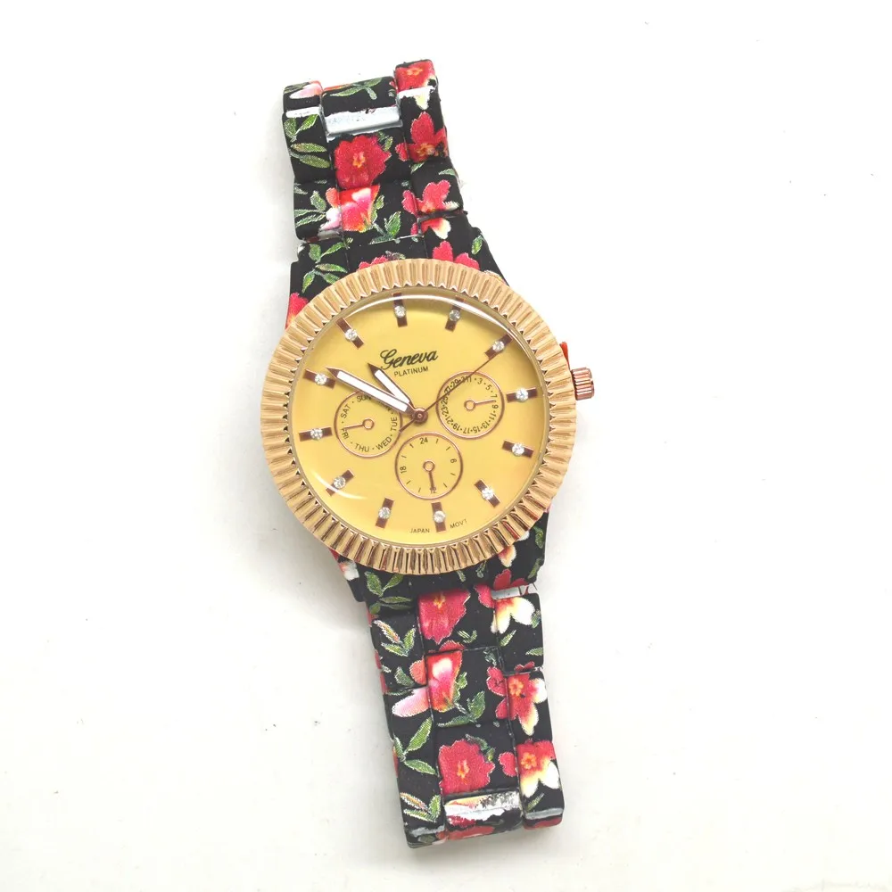 

The most hottest floral flower printing watches wrist watch Geneva quartz watch beautiful metal wristwatches
