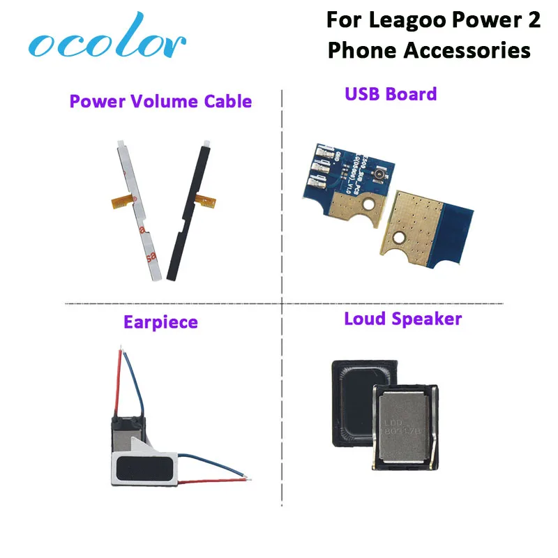 

ocolor For Leagoo Power 2 Earpiece Loud Speaker Replacement For Leagoo Power 2 Phone USB Plug Charge Board Power Volume Cable