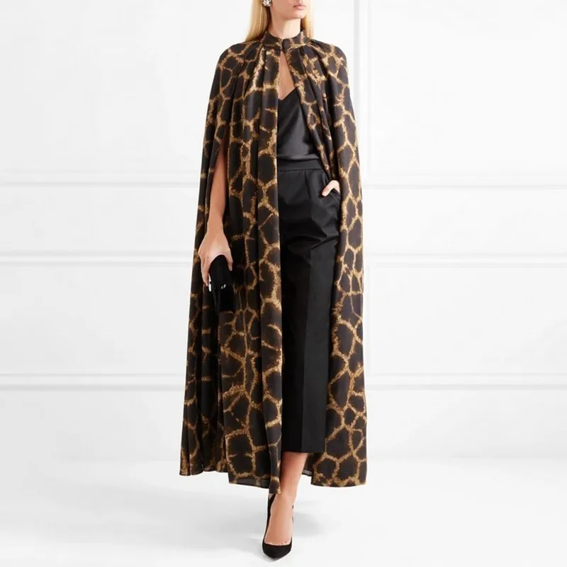 

[MENKAY] Female Cardigan Coat O Neck Cloak Sleeve Print Leopard Maxi Cloaks For Women 2018 Autumn Vintage Fashion Tide