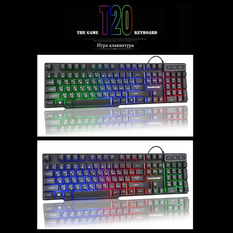 SUNROSE K201 USB Проводная игровая клавиатура 104 клавиши 3 цветная подсветка