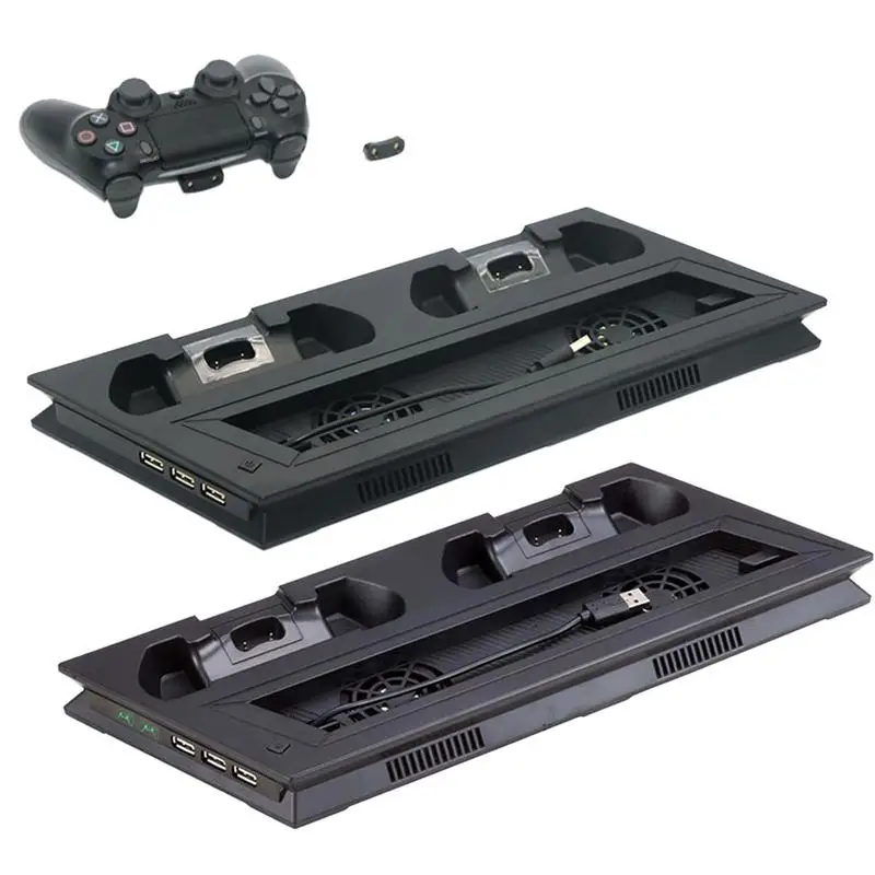 

2-in-1 Vertical Cooling Fan Stand for PS4 Slim PS4 Pro PS4 Series Dual Controller Charging Dock Station Multi-functional Stand w