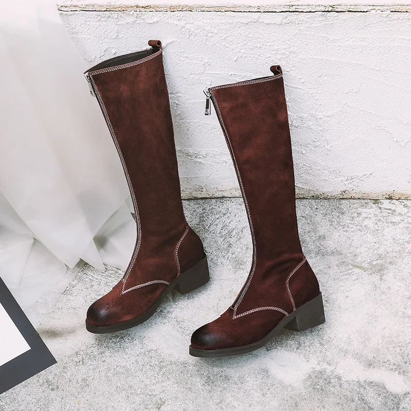 

2018 Autumn Genuine Leather Zipper Coarse High Women's Shoes Women Winter Boots