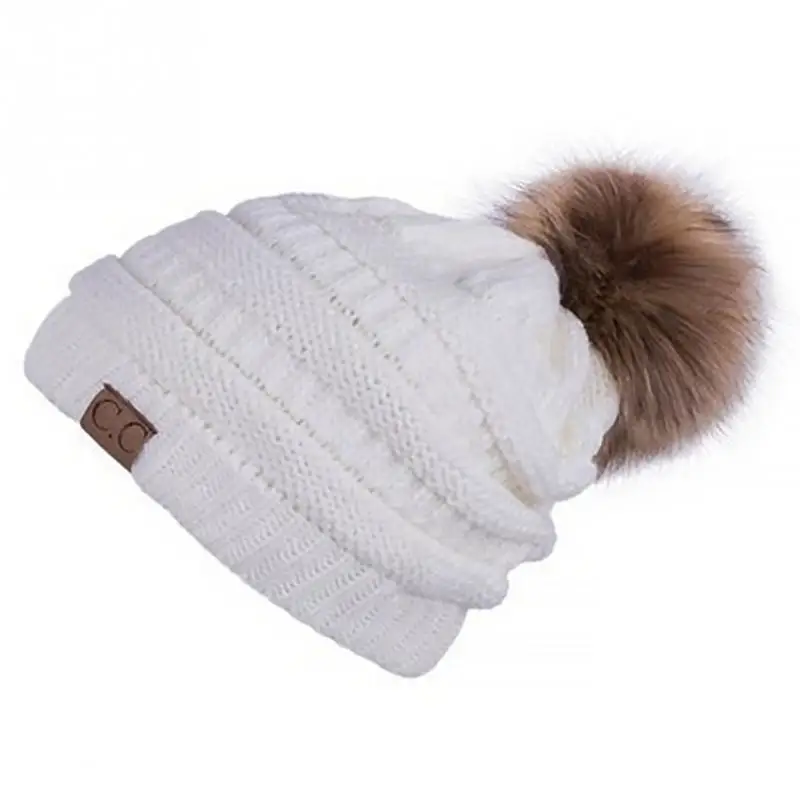 

Women Ball Cap Crochet Knit Winter Hat Beanies Warm Plush Ball Beanies Women Thick Knitted Cap Fashion Casual Cute Hats