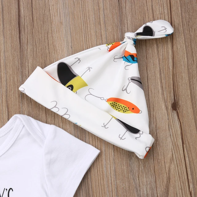 Daddy's Fishing Buddy Newborn Baby Boy Girl Short Sleeve Cotton Bodysuit  Tops Long Pant Trouser Hat 3PCS Baby Clothing Set - AliExpress