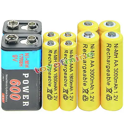 Beste 9 V 600 mAh + AA 3000 mAh + AAA 1800 mAh 1.2 V NI MH Oplaadbare Batterij geel