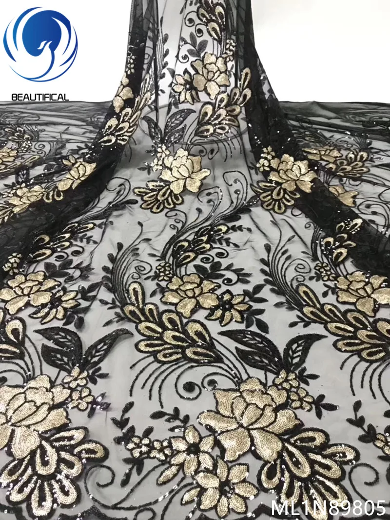 

BEAUTIFICAL african sequins tulle fabric french lace 2019 latest design net sequins lace fabric for party dresses ML1N898