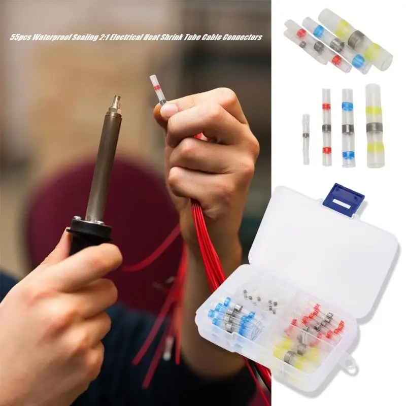 

50/65/250pcs Shrinkage Solder Sleeve Heat Shrink Tube Butt Terminal Wire Splice Connector With Box 4 Colors