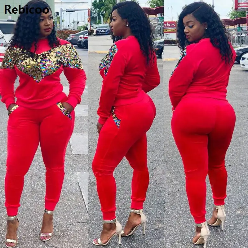 Women's Autumn/Winter Sequin Velvet Tracksuit Set with Long Sleeve Hoodie Top and Pants - Rebicoo image 5