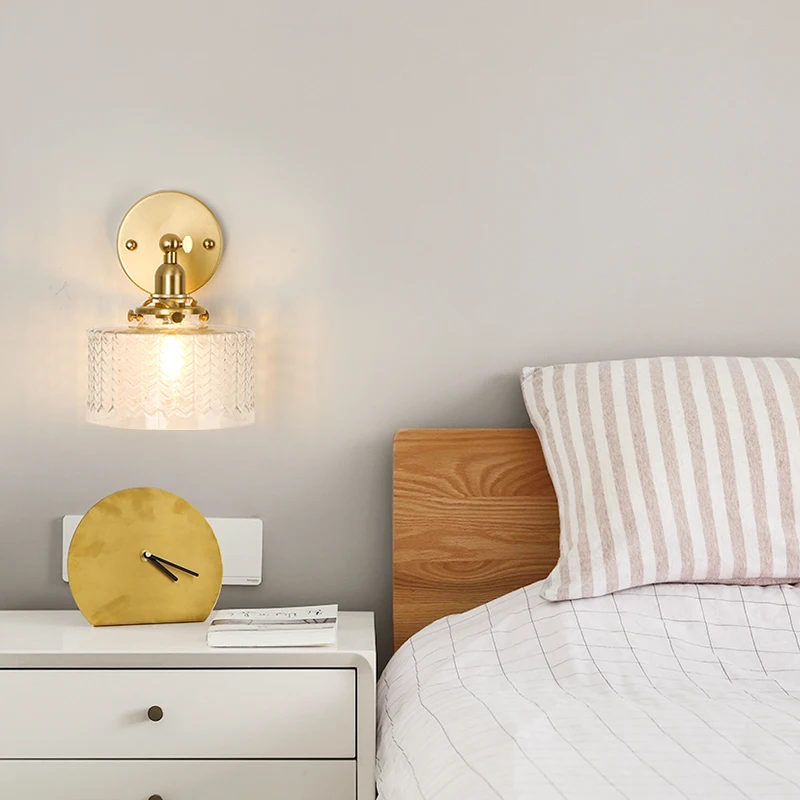  EL Brass Wall Lamp with Ripples Glass shape Rotation Angle 270 Degree up and down for Bedroom Livin - 33010778680
