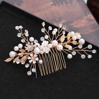 

New products Korean style golden leaves shells pearls flowers hair combs bridal accessories wholesale