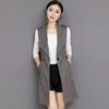 #0701 Spring Long Blazer Vest Women Office Slim Single Button Plaid Women Suit Vest Fashion Elegant Waistcoat Sleeveless Jacket ► Photo 1/6