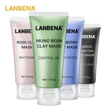 Lanbena Mung Bean Clay Face Mask+bamboo Charcoal+blueberry+rose Deep Cleaning Remove Grease Ageless Shrinks Pores Skin Care 4pcs