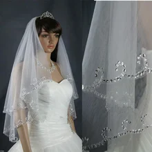 Новинка 2 T Белый/слоновая кость Локоть бисером край жемчужные блестки свадебная фата невесты с расческой