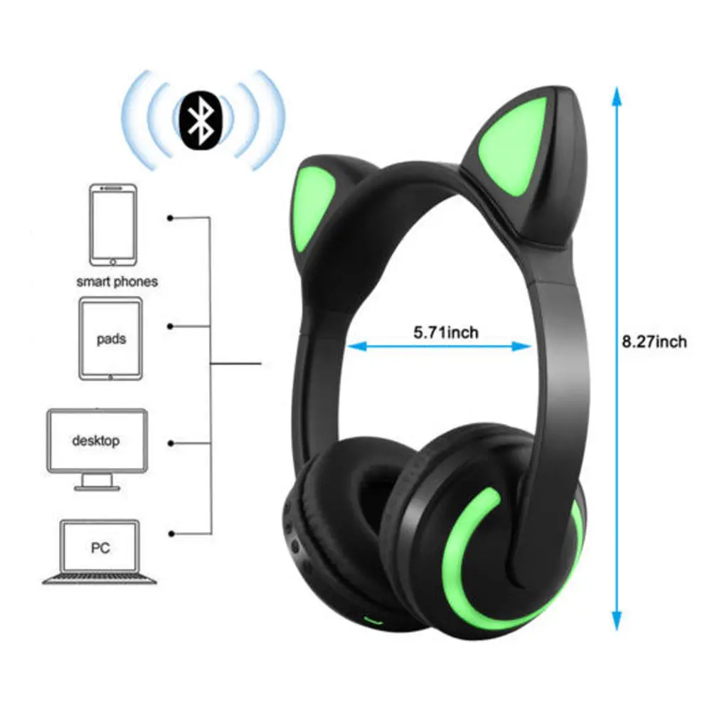 Беспроводные наушники Bluetooth 4 2 с кошачьими ушками и светодиодный Ной