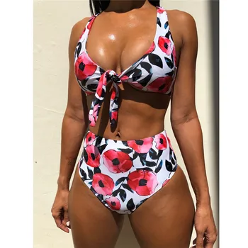 

2019 new hot sale bikini set sexy high waist swimming suit Floral Printed swimwear women's 2 pieces swimsuit biquini for beach