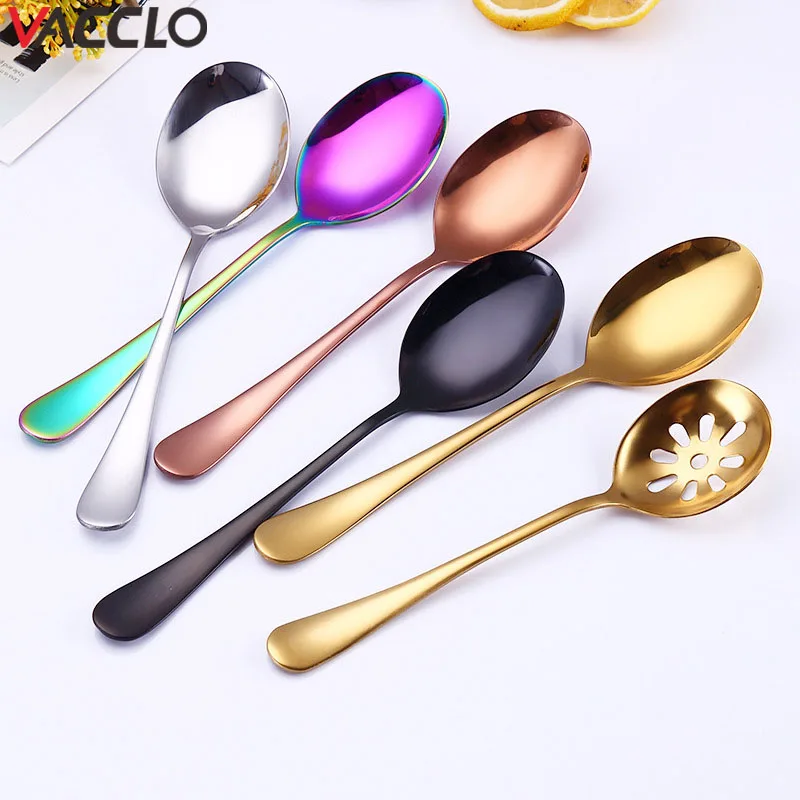 

Vacclo Creative Golden Color Stainless Steel Buffet Common Spoon Common Colander Western Tableware Kichen Tools Dessert Spoon