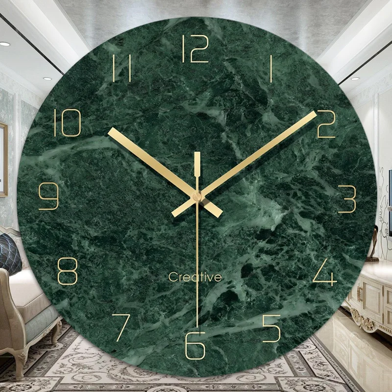 

12 Inches Imitation Marble Emerald Quartz Silent Sweeping Movement Wall Clock