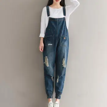 

#1106 Vintage Loose Plus Size Embroidery Cropped Denim Overalls Women Romper Autumn/Winter Jeans Jumpsuit Combishort Femme