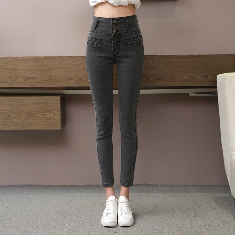 WQJGR High Waist Jeans Woman 2019 Spring And Autumn Elastic Increase Black And Gary Pencil Pants Women Jeans WQJGR High Waist Jeans Woman 2019 Spring And Autumn Elastic Increase Black And Gary Pencil Pants Women Jeans