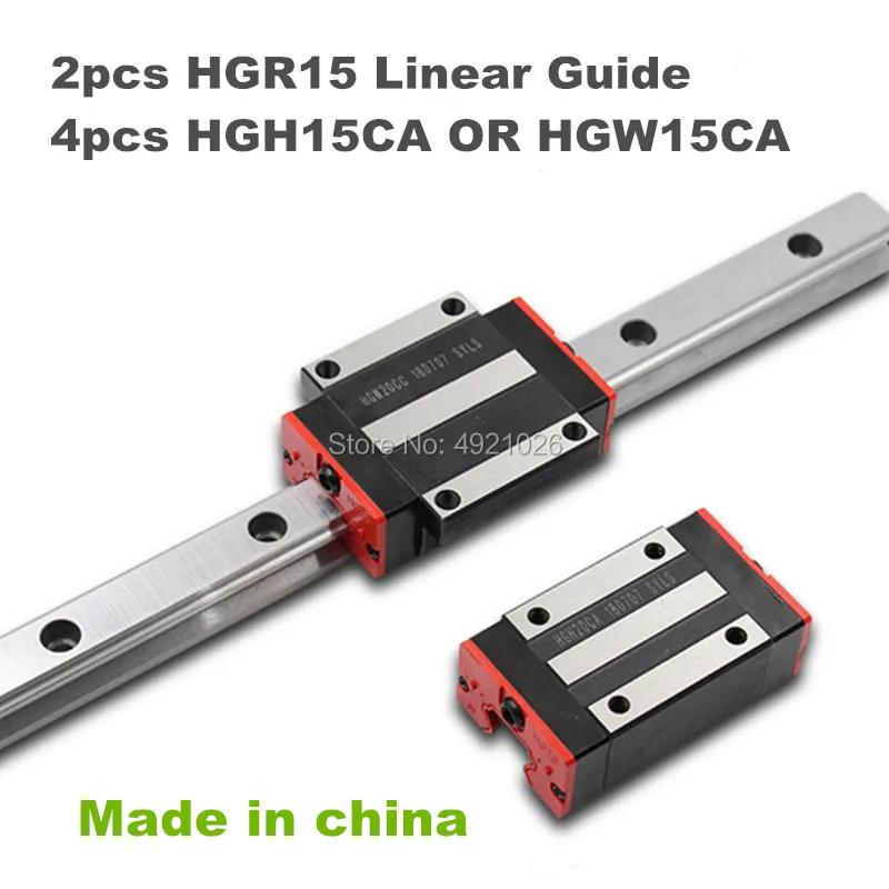 

2pcs linear guide rail HGR15 200 250 300 mm with 4 pcs of linear block carriage HGH15CA or HGW15CA hgh15 CNC parts