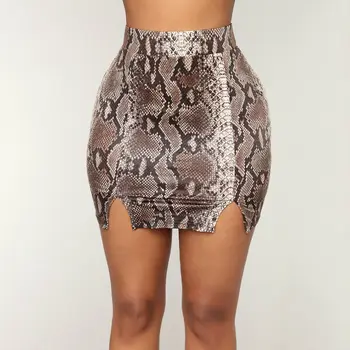 

2018 Summer Style Pencil Skirt Women High Waist Snake Skin Printed Skirts Vintage Elegant Bodycon Mini Split Skirt