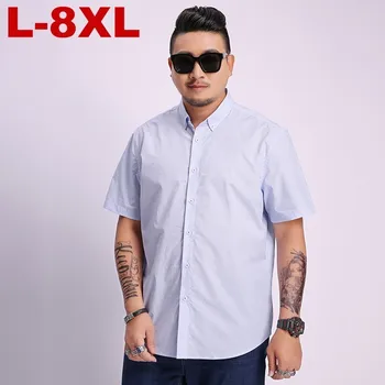 

8xl 7XL 6XL 5XL Large Size Men Shirt Fashion Shirt Short Sleeve Shirts, Cotton Men Social Man Polka Dot Casual Plus Size
