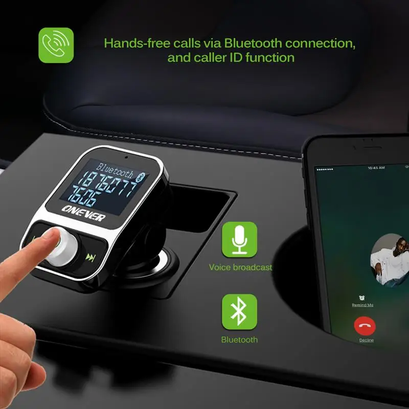 Беспроводной автомобильный модулятор Onever с FM передатчиком Bluetooth громкой связью