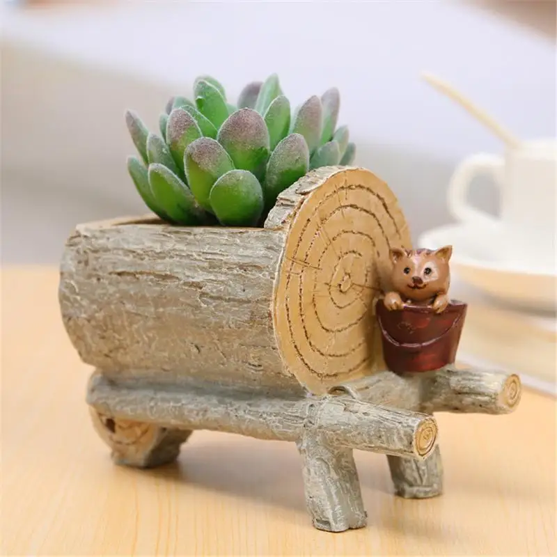 Beste Bloempot retro hout stapel serie mos potten tuin decoratieve vaas en succulent flower case hars speelgoed auto gift