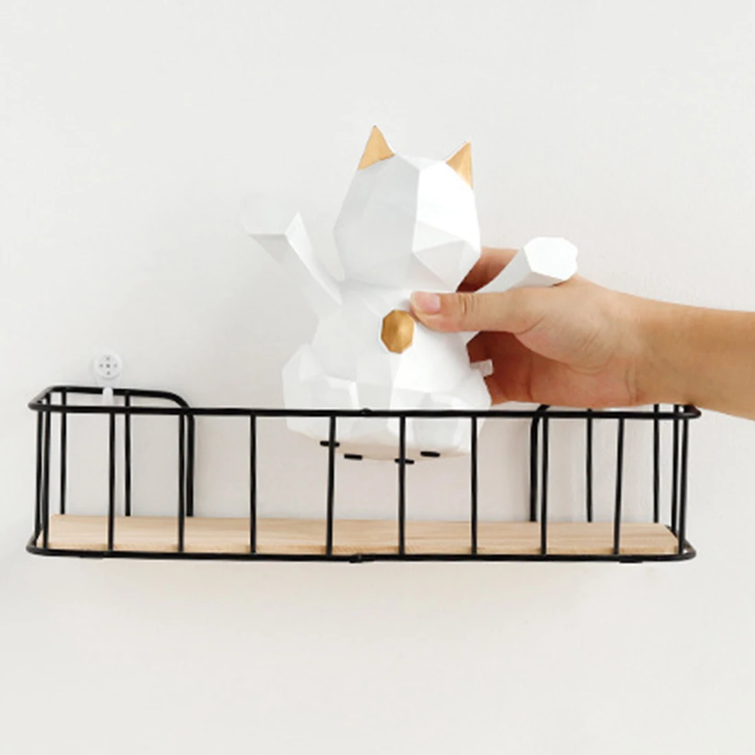 1 قطعة الشمال وجيزة نمط الحديد المطاوع خشبية مجلس الحائط تخزين حامل رف سلة عرض كتاب مجلة الرف- أسود S