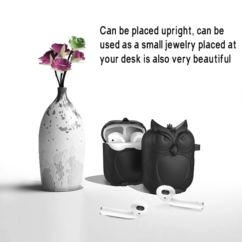 

Cute Owl Shape Wireless headset Soft TPE Silicone Shockproof Cover Protective Case With Carabiner For Apple AirPods Earphone