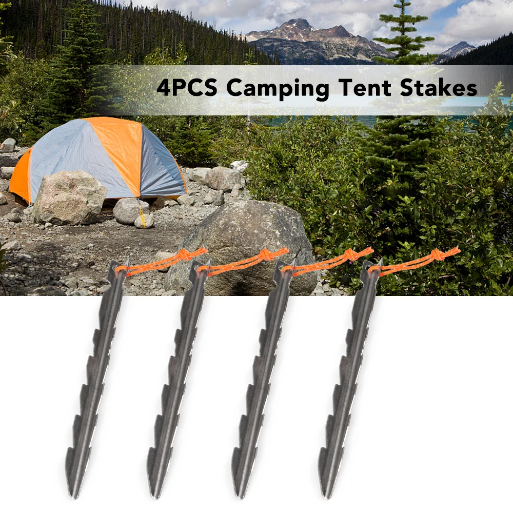 

4 PCS Stainless Steel Tent Pegs Camping Shelter Tent Stakes Outdoor Camping Tent Pegs Kit Tent Part