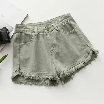 

Ripped Frayed Edge Denim Shorts Women Bottoms Female High Waist Shorts Jeans Mid Pockets White Jeans Shorts