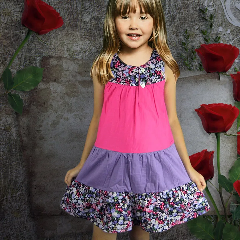 

Girls dress summer Children's dress cotton stitching New Fashion Baby Sweet Princess Dress kids Floral Dress