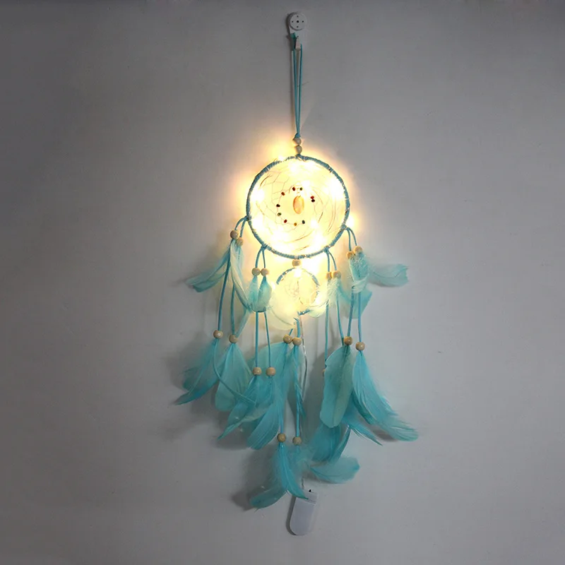 

Macrame LED Lamp Lighting Dream Catcher W/ Feather Wall Hanging Car DIY Romantic Home Garden Wedding Party Decor Supplies