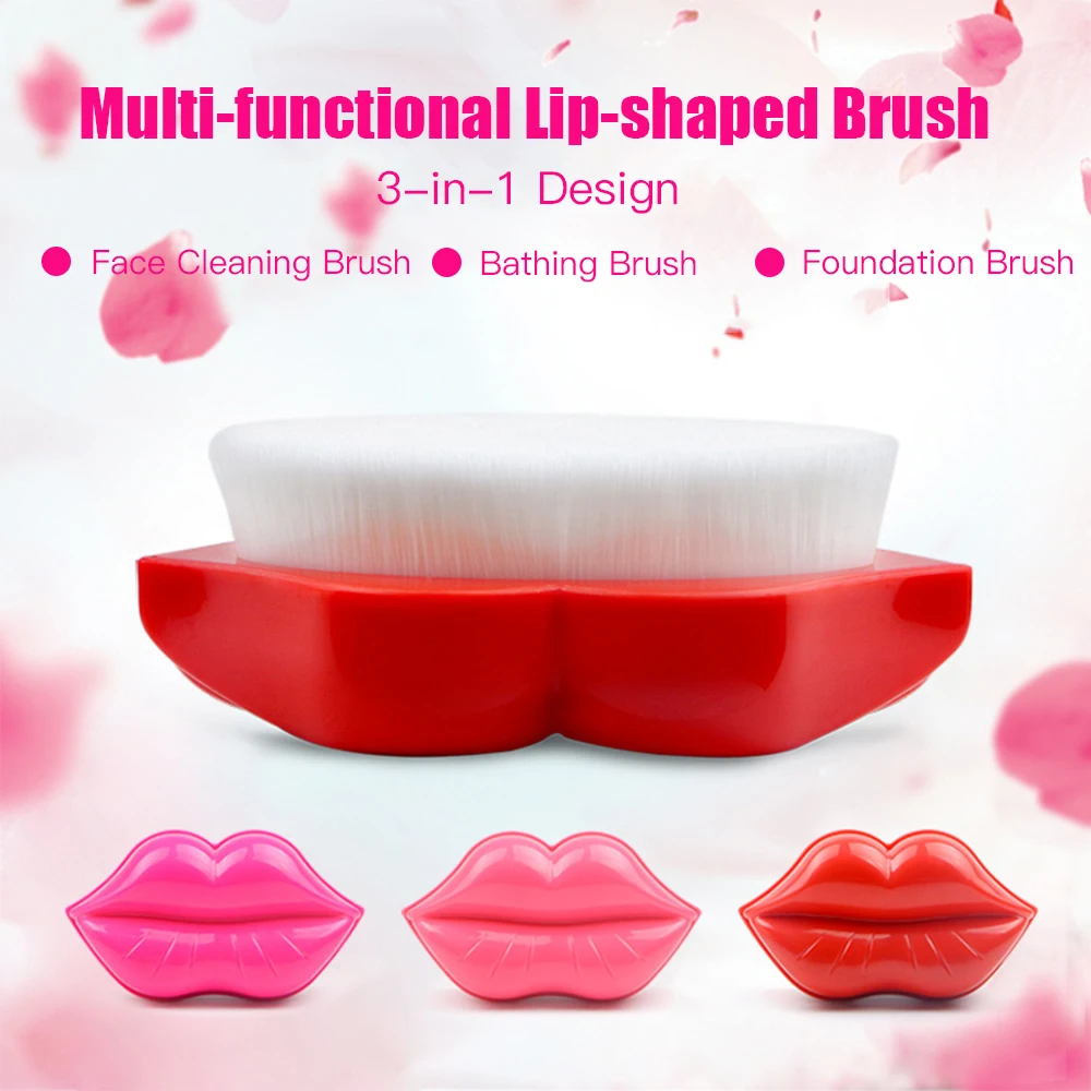 Multi-functional Lip-shaped 3-in-1 Face Cleaning Brush Bathing Facial Makeup Beauty Tool Foundation Brushes | Красота и здоровье