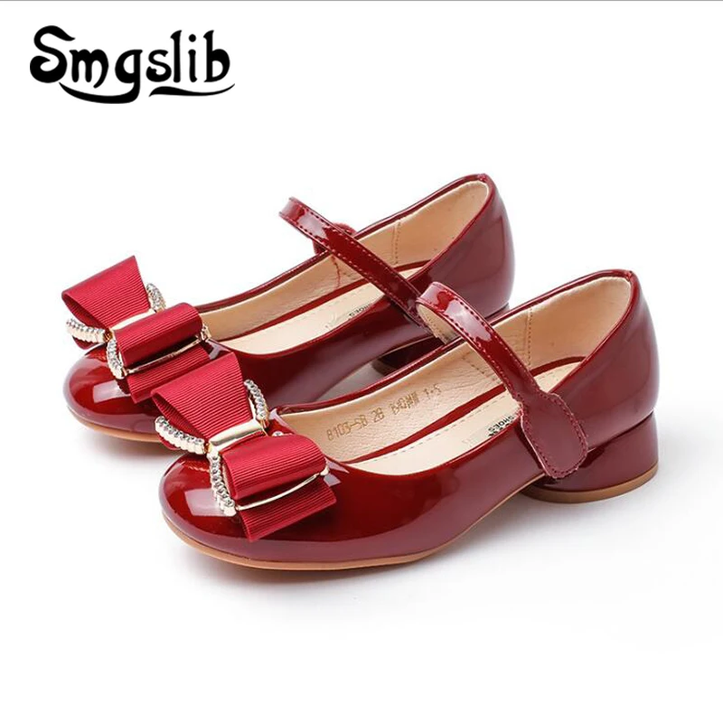 

Girls Shoes Princess Bowknot Leather Sneaker 2019 Spring Kids Dance Party Shoes Little Girls Red Flats Wedding Children Shoes